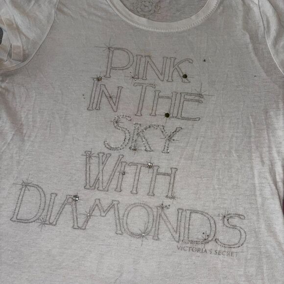 Vintage Y2K VS PINK Short Sleeve Tee PINK IN THE SKY WITH DIAMONDS Rhinestone LG - Picture 3 of 12